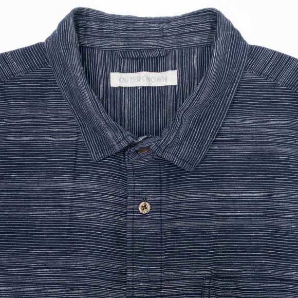 Outerknown Navy Striped Casual Button Down Shirt - Picture 6 of 9